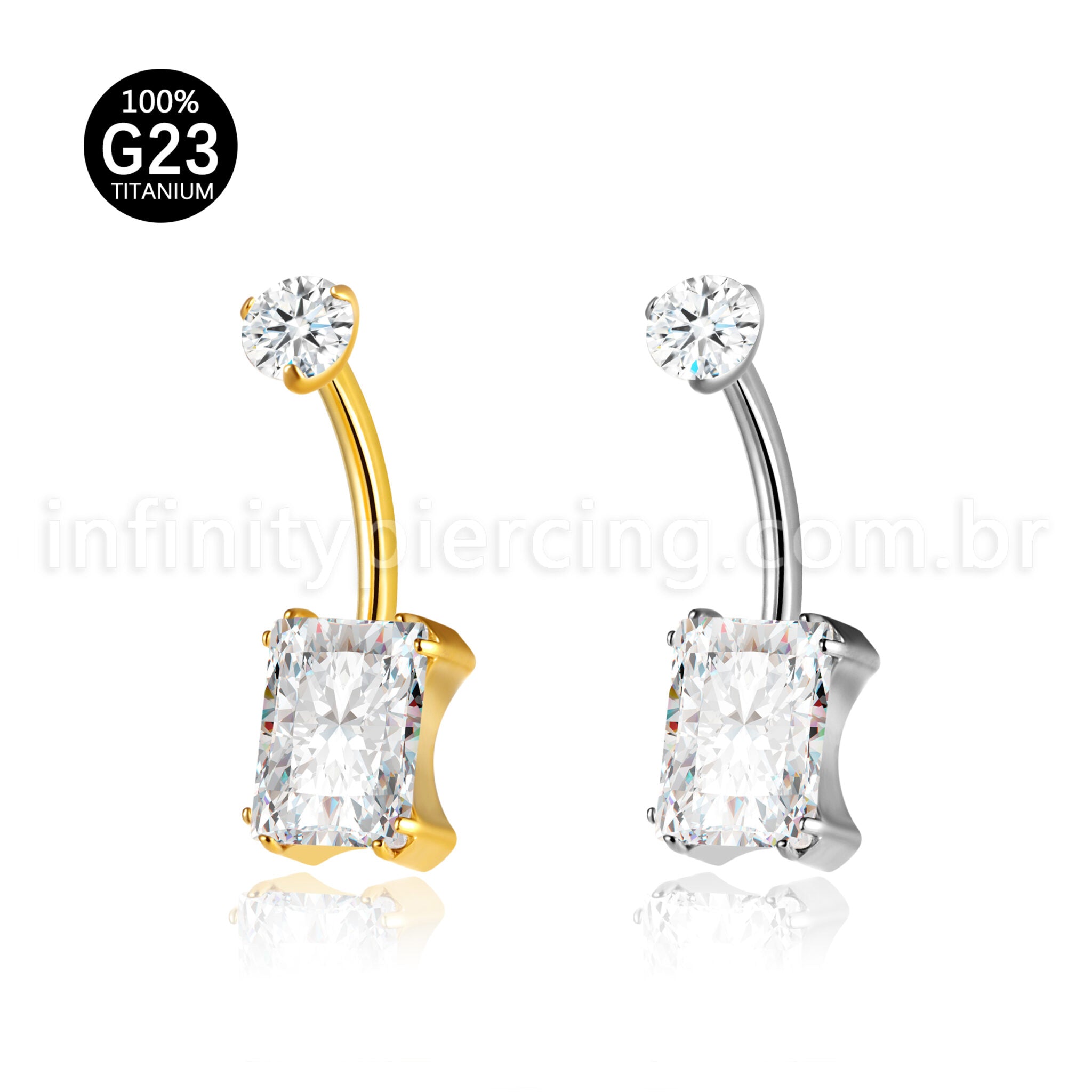Piercing Banana Titânio Zircônia Quadrada Cravejada